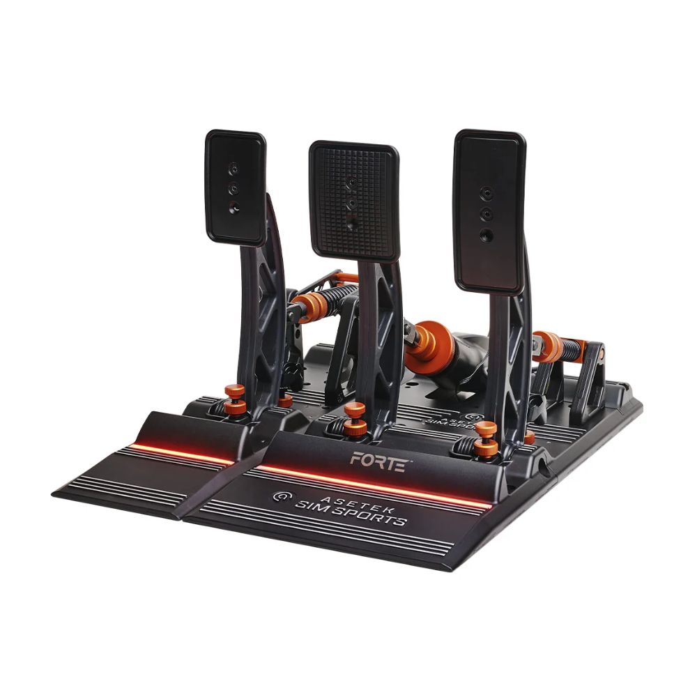 asetek forte pedals with invicta clutch and LED light on orange
