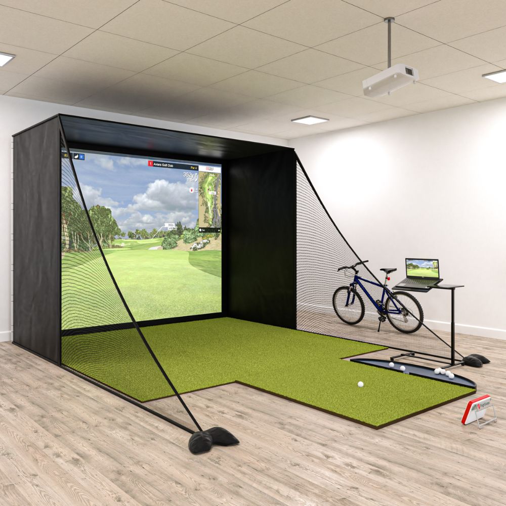 flightscope golf simulator with launch monitor net mat and projector