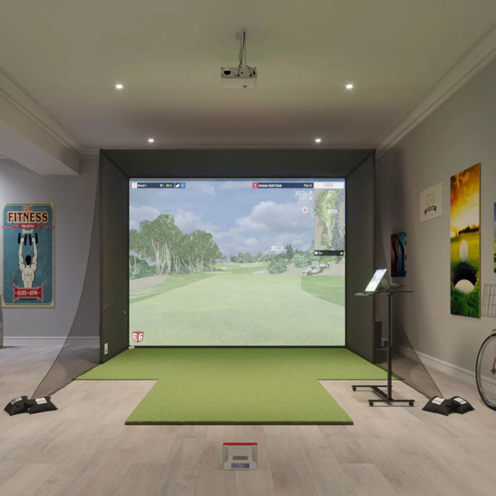 flightscope_mevo_golf_simulator_with_golf_enclosure_projector_and_launch_monitor
