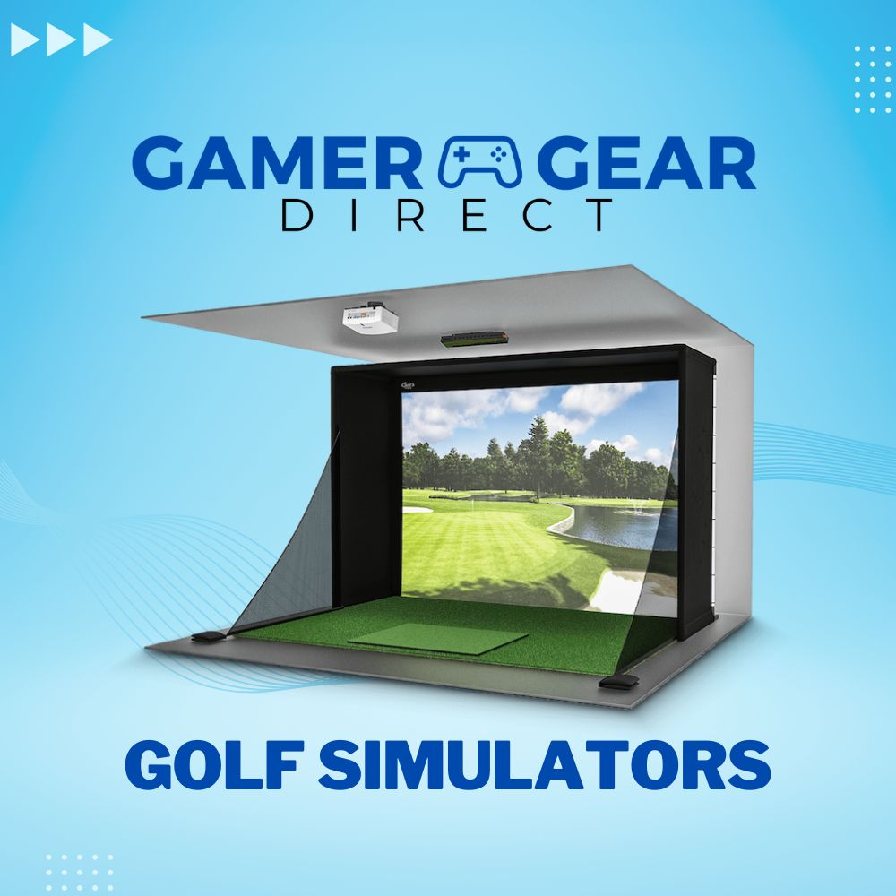 golf simulator with enclosure mats side netting and projector with simulated course on screen 
