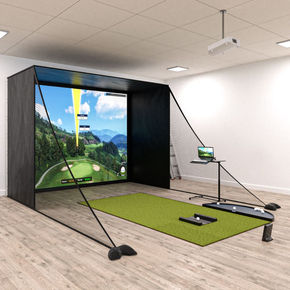 golfzon golf simulator with launch monitor net mat and projector