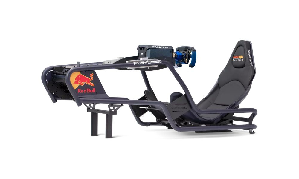 red bull playseat formula intelligence simulator with fanatec wheelbase and wheel