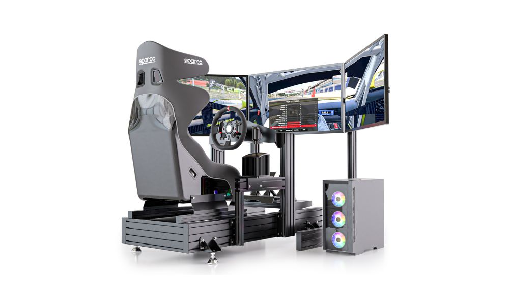 full racing simulator package with monitors pc wheelbase wheel and pedals