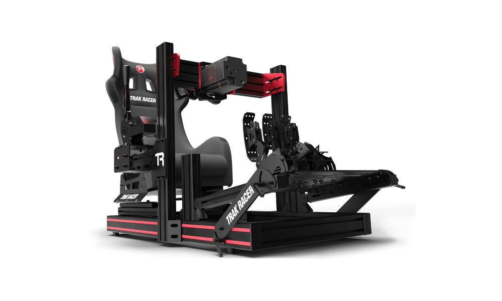 trak racer TR80 racing simulator with seat wheelbase wheel and pedals installed