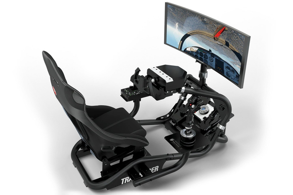 Trak Racer TR8 flight simulator cockpit with monitor and flight gear